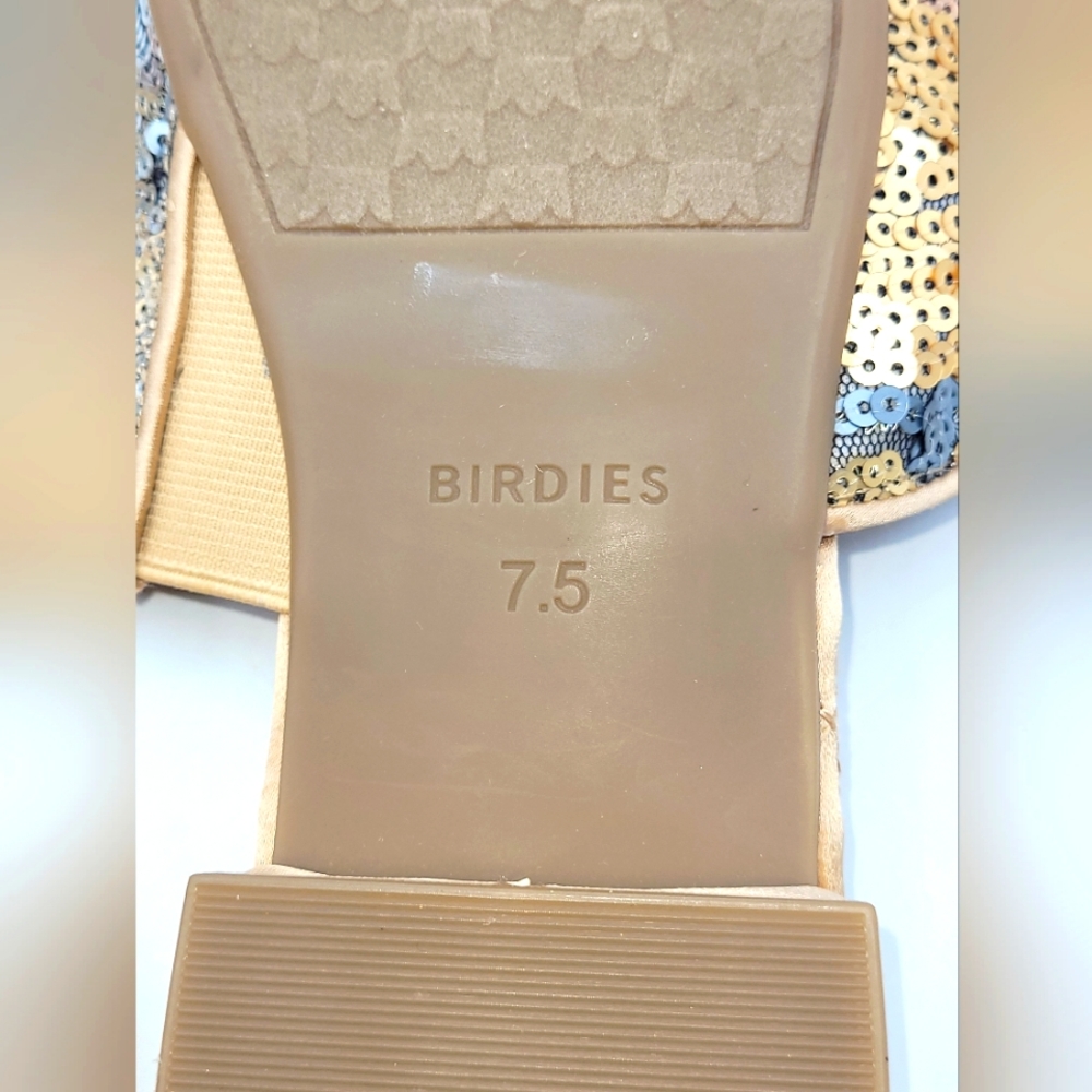 Birdies The Dove In Petal Gold and Silver Sequin Pointed Toe Mules Size 7.5 - Picture 11 of 16